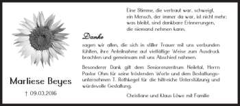 Traueranzeige von Marliese Beyes von Salzgitter Zeitung