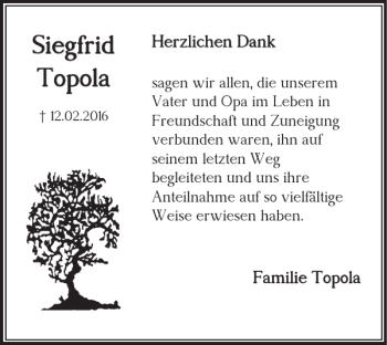 Traueranzeige von Siegfrid Topola von Braunschweiger Zeitung