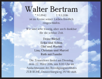 Traueranzeige von Walter Bertram von Braunschweiger Zeitung