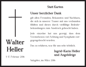Traueranzeige von Walter Heller von Salzgitter Zeitung