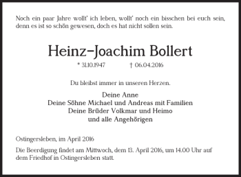 Traueranzeige von Heinz-Joachim Bollert von Braunschweiger Zeitung