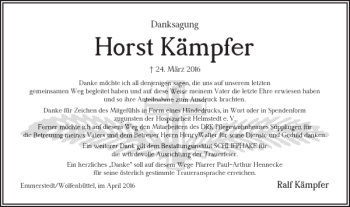 Traueranzeige von Horst Kämpfer von Helmstedter Nachrichten