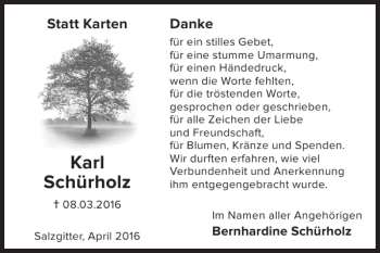 Traueranzeige von Karl Schürholz von Salzgitter Zeitung