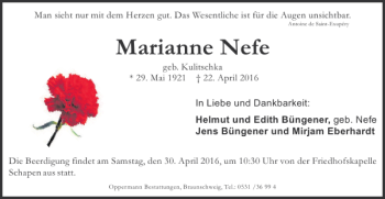 Traueranzeige von Marianne Nefe von Braunschweiger Zeitung
