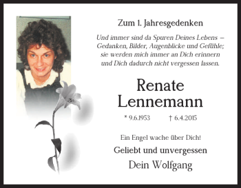 Traueranzeige von Renate Lennemann von Salzgitter Zeitung