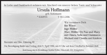 Traueranzeige von Ursula Hoffmann von Helmstedter Nachrichten