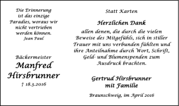 Traueranzeige von undGeld-und Bäckermeister von Braunschweiger Zeitung