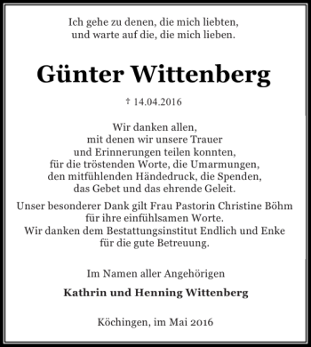 Traueranzeige von Günter Wittenberg von Braunschweiger Zeitung