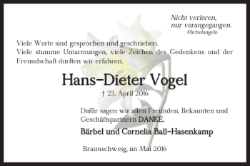 Traueranzeige von Hans-Dieter Vogel von Braunschweiger Zeitung