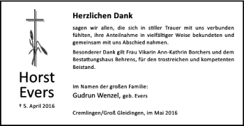 Traueranzeige von Horst Evers von Braunschweiger Zeitung