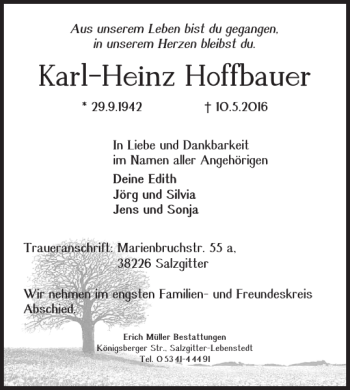 Traueranzeige von Karl-Heinz Hoffbauer von Braunschweiger Zeitung