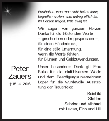 Traueranzeige von Peter Zauers von Braunschweiger Zeitung