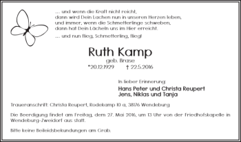 Traueranzeige von Ruth Kamp von Braunschweiger Zeitung
