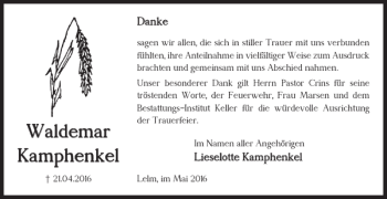 Traueranzeige von Waldemar Kamphenkel von Helmstedter Nachrichten