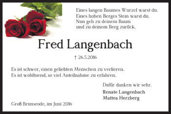 Traueranzeige von Fred Langenbach von Helmstedter Nachrichten