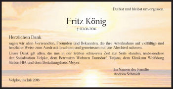Traueranzeige von Fritz König von Helmstedter Nachrichten