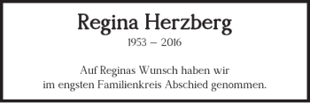 Traueranzeige von Regina Herzberg von Wolfsburger Nachrichten