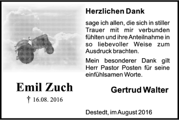 Traueranzeige von Emil Zuch von Wolfenbütteler Zeitung