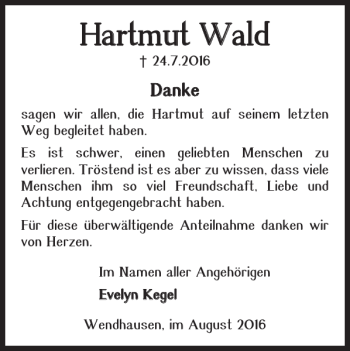 Traueranzeige von Hartmut Wald von Braunschweiger Zeitung