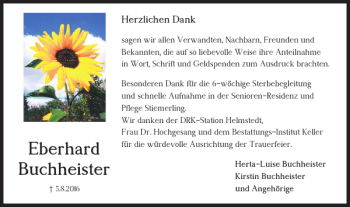 Traueranzeige von Eberhard Buchheister von Helmstedter Nachrichten