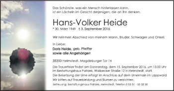 Traueranzeige von Hans-Volker Heide von Helmstedter Nachrichten