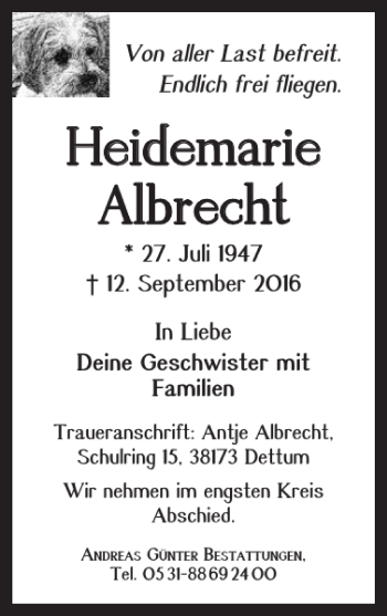 Traueranzeige von Heidemarie Albrecht von Braunschweiger Zeitung