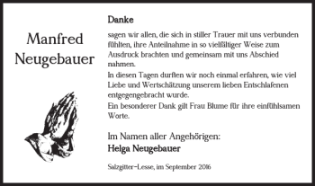 Traueranzeige von Manfred Neugebauer von Salzgitter Zeitung
