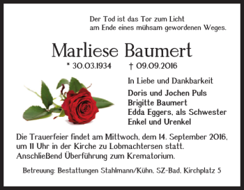 Traueranzeige von Marliese Baumert von Salzgitter Zeitung