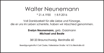 Traueranzeige von Walter Neunemann von Braunschweiger Zeitung