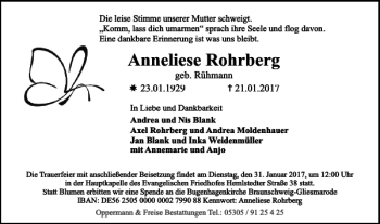 Traueranzeige von Anneliese Rohrberg von Braunschweiger Zeitung