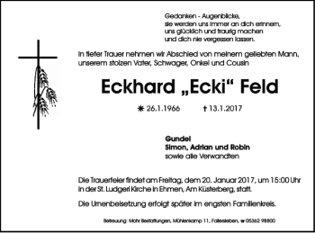 Traueranzeige von Eckhard Ecki Feld von Wolfsburger Nachrichten