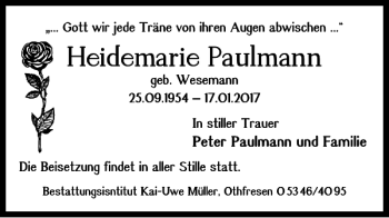 Traueranzeige von Heidemarie Paulmann von Salzgitter Zeitung