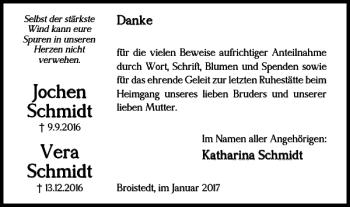 Traueranzeige von Jochen Schmidt Vera Schmidt von Salzgitter Zeitung