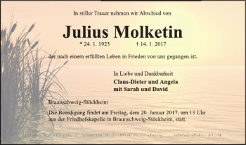 Traueranzeige von Julius Molketin von Braunschweiger Zeitung