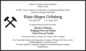 Traueranzeige von Klaus-Jürgen Grünberg von Braunschweiger Zeitung