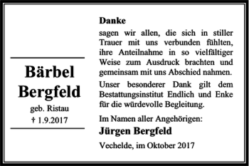 Traueranzeige von Bärbel Bergfeld von Braunschweiger Zeitung
