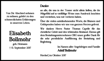 Traueranzeige von Elisabeth Bollmohr von Braunschweiger Zeitung