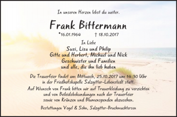 Traueranzeige von Frank Bittermann von Salzgitter Zeitung