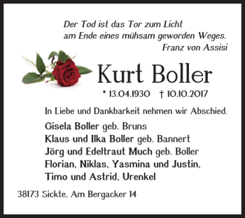 Traueranzeige von Kurt Boller von Braunschweiger Zeitung