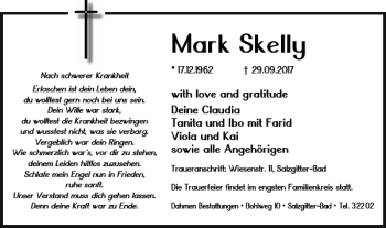 Traueranzeige von Mark Skelly von Salzgitter Zeitung