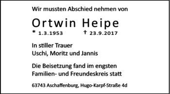 Traueranzeige von Ortwin Heipe von Braunschweiger Zeitung