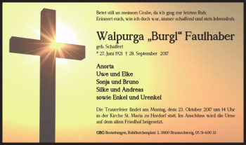 Traueranzeige von Walpurga Burgl Faulhaber von Braunschweiger Zeitung