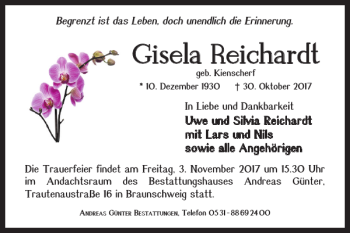 Traueranzeige von Gisela Reichardt von Braunschweiger Zeitung
