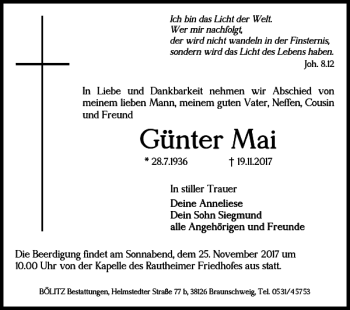 Traueranzeige von Günter Mai von Braunschweiger Zeitung