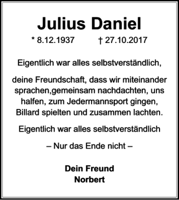 Traueranzeige von Julius Daniel von Wolfenbütteler Zeitung