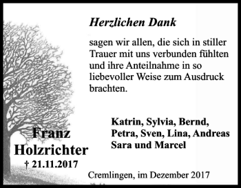 Traueranzeige von Franz Holzrichter von Wolfenbütteler Zeitung