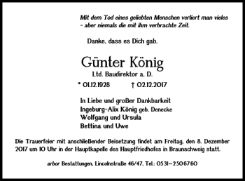 Traueranzeige von Günter König von Braunschweiger Zeitung