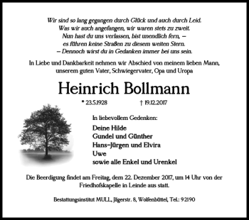 Traueranzeige von Heinrich Bollmann von Wolfenbütteler Zeitung