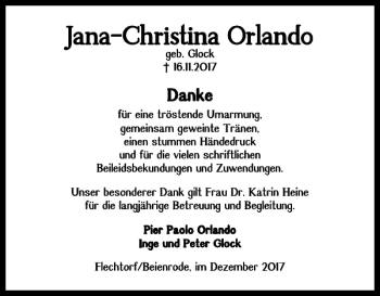 Traueranzeige von Jana-Christina Orlando von Helmstedter Nachrichten