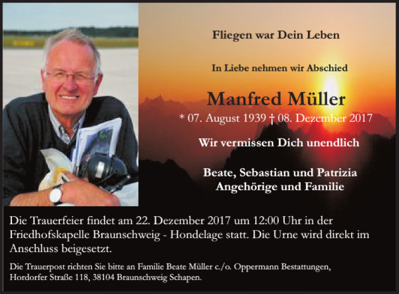  Traueranzeige für Manfred Müller vom 16.12.2017 aus Braunschweiger Zeitung